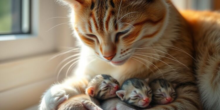 cat bringing kittens